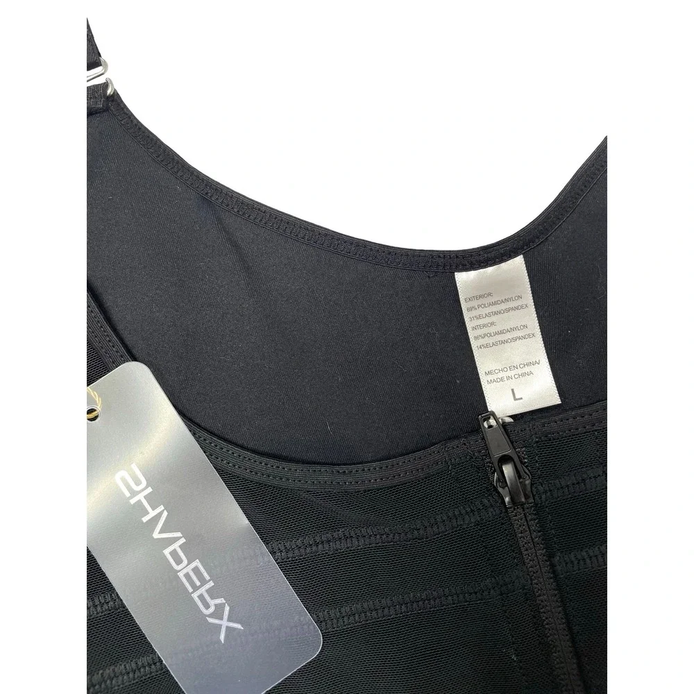 NEW Shaperx Colombian Firm Tummy Control Faja Zip & Hooks bodysuit Size L black